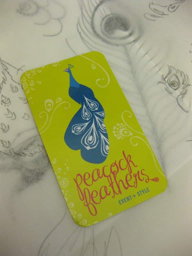 peacock feathers event + style business card.