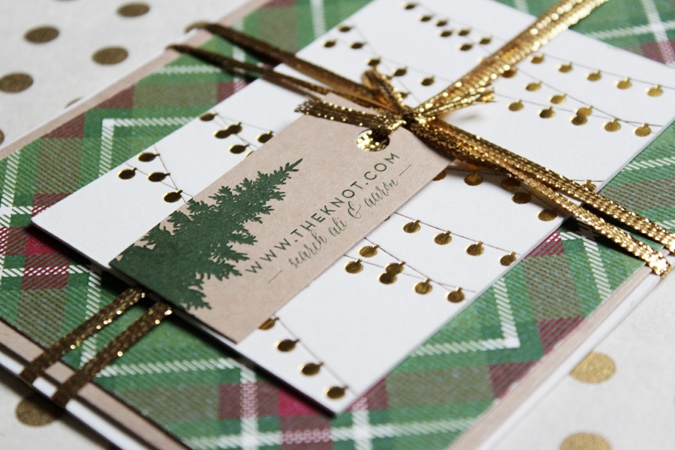 1loveleigh-christmas-plaid-gold-foil-letterpress-wedding-invitation