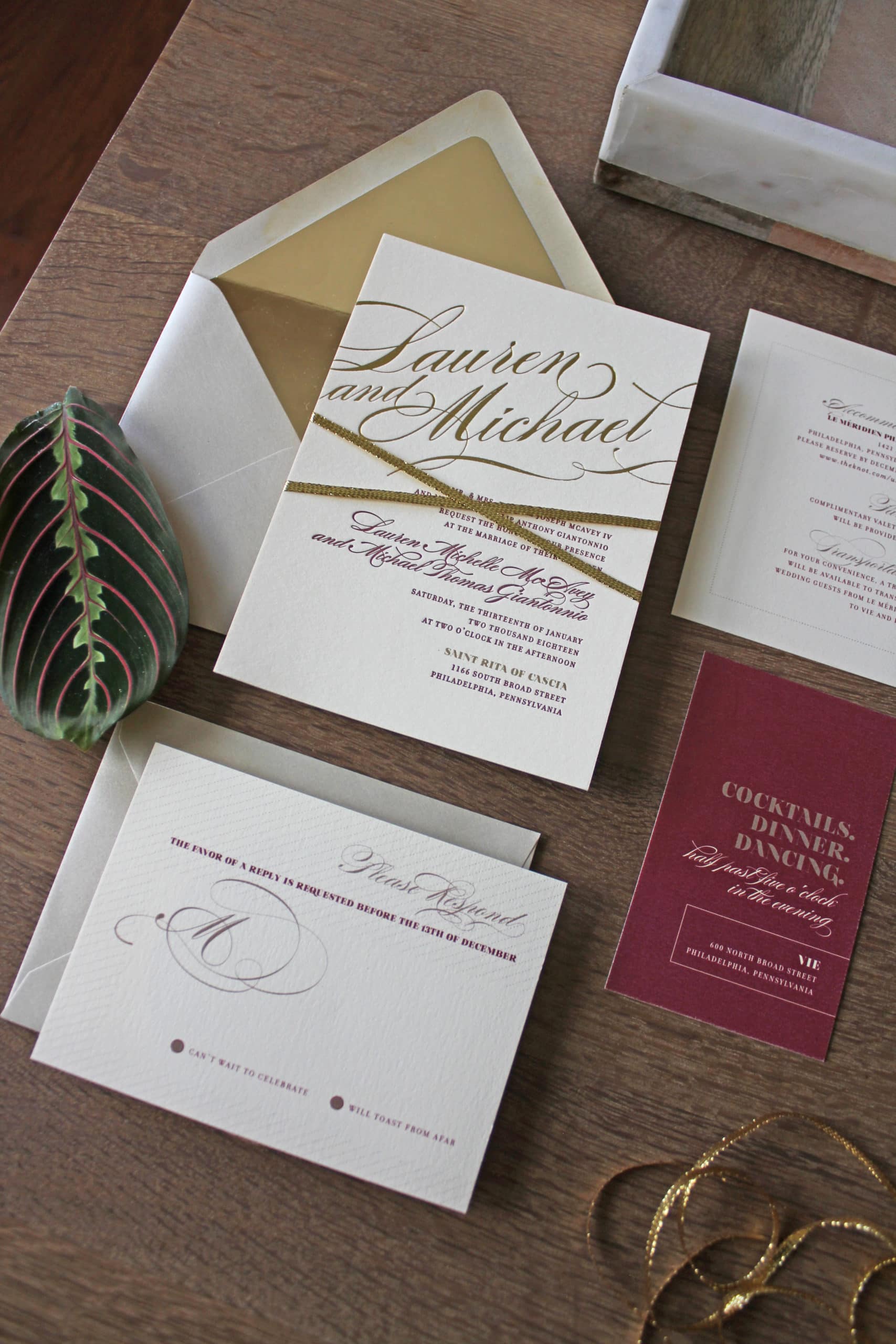 loveleigh-invitations-gold-foil-burgandy-letterpress-holiday-wedding-invitation-2
