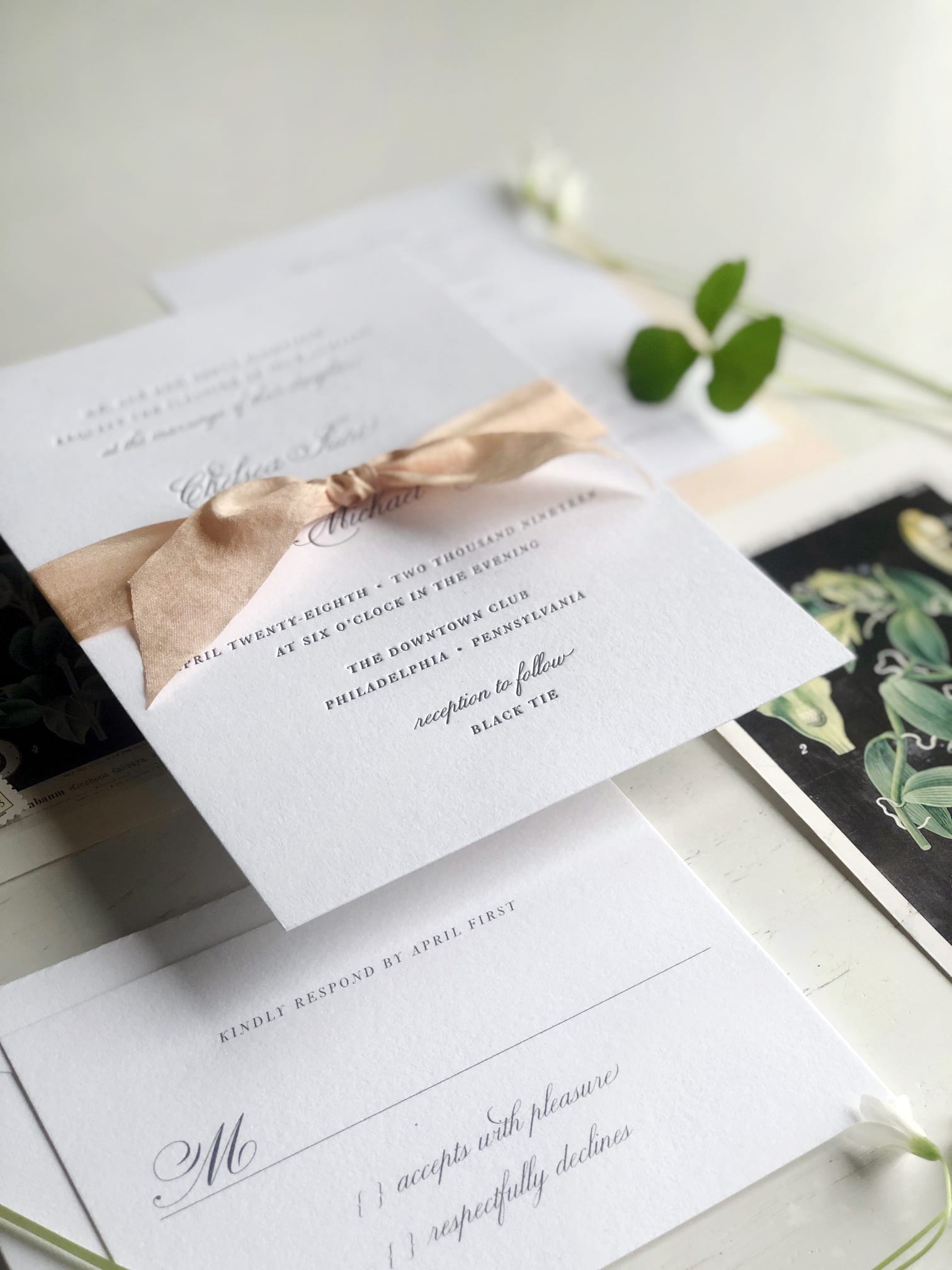 loveleighinvitations-classic-gray-letterpress-silk-rbbon-wedding-invitation-1b