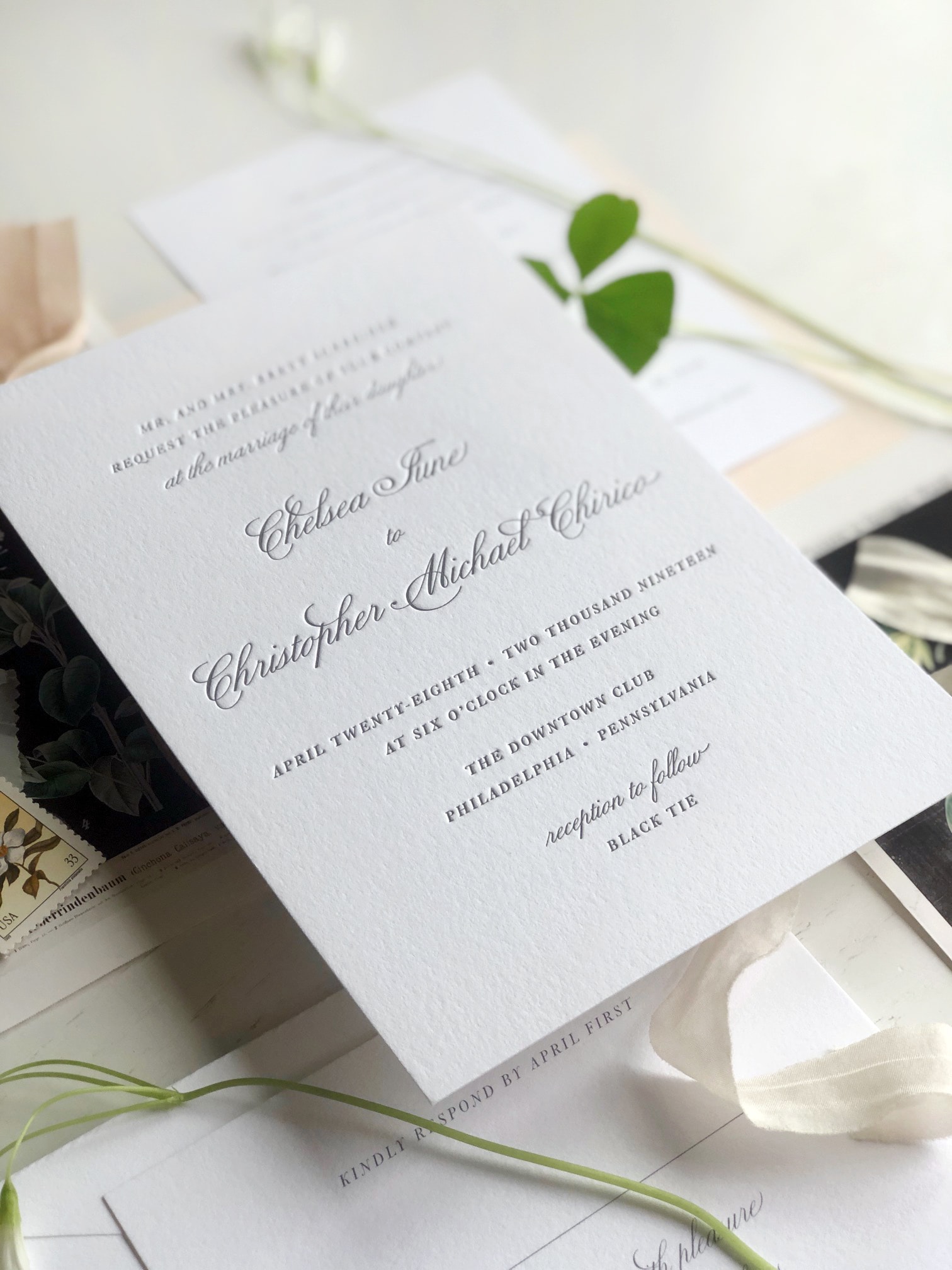 loveleighinvitations-classic-gray-letterpress-silk-rbbon-wedding-invitation-2